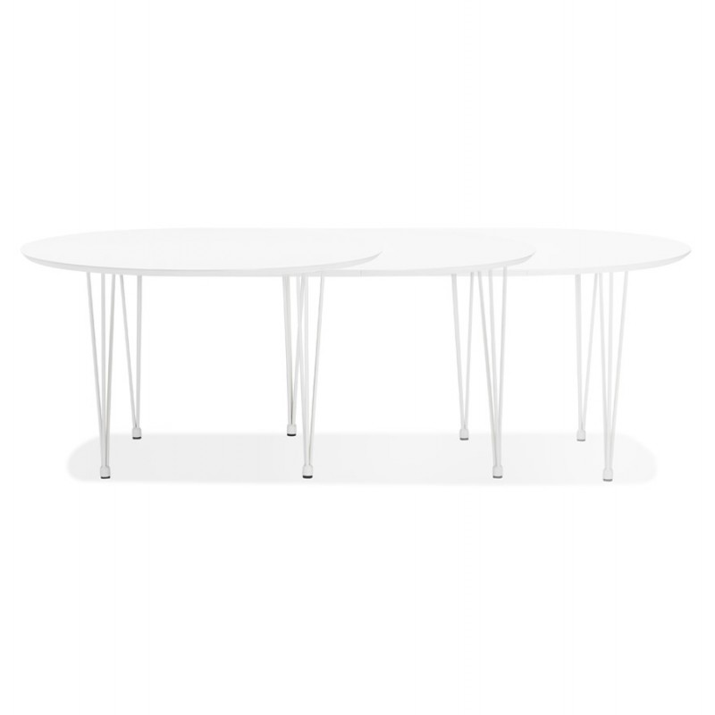 Ausziehbarer Esstisch aus Holz und weißem Metallbein ISAAC (120-220x120 cm) (matt weiß) - image 60448