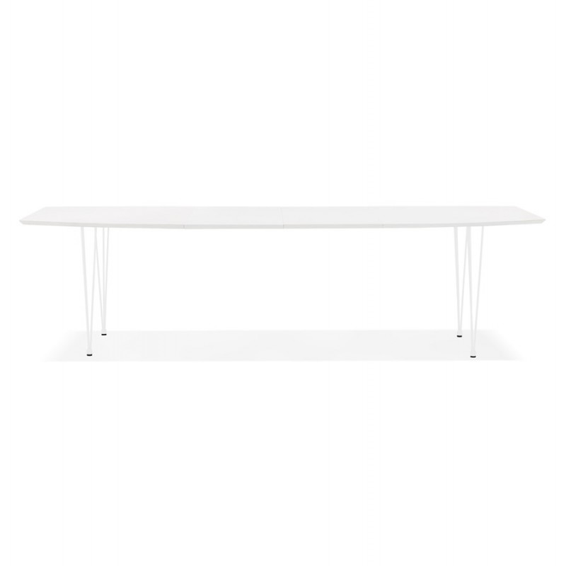 Mesa de comedor extensible en madera y patas metal blanco JUANA (170-270x100 cm) (blanco mate) - image 60456