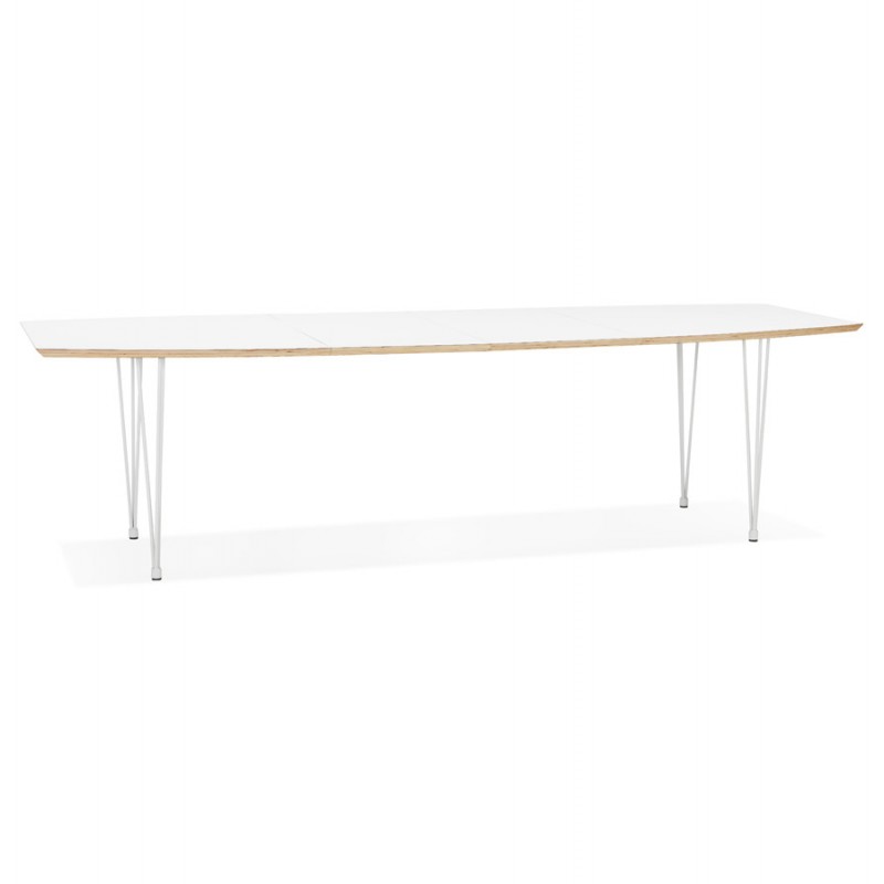 Extendable dining table in wood and white metal legs MARIE (170-270x100 cm) (white) - image 60463