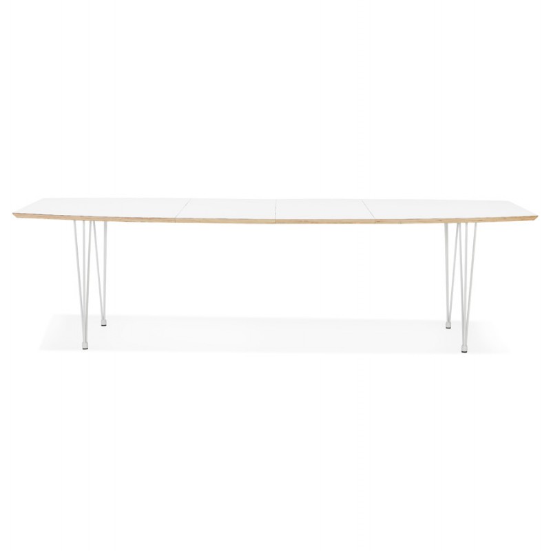 Extendable dining table in wood and white metal legs MARIE (170-270x100 cm) (white) - image 60466