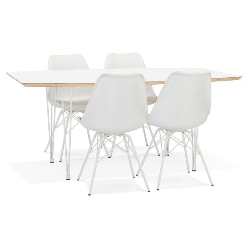 Extendable dining table in wood and white metal legs MARIE (170-270x100 cm) (white) - image 60481