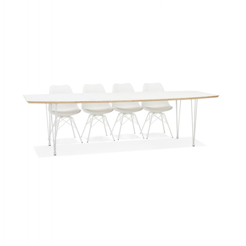 Extendable dining table in wood and white metal legs MARIE (170-270x100 cm) (white) - image 60482