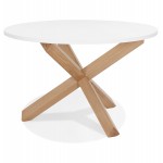 Table de repas design ronde en bois NICOLE (Ø 120 cm) (blanc mat ciré)