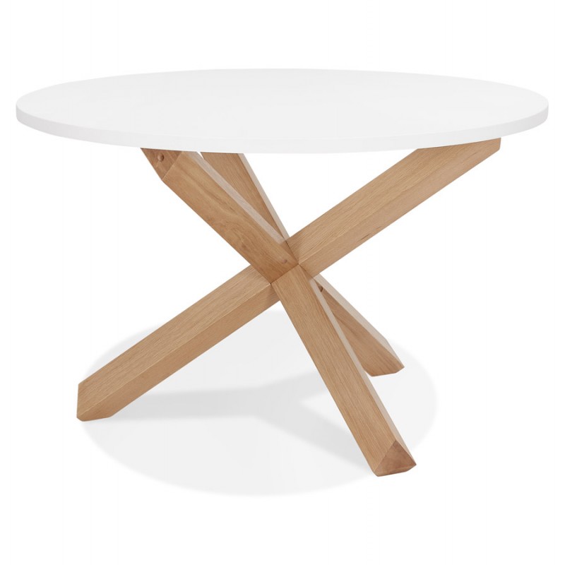 Table de repas design ronde en bois NICOLE (Ø 120 cm) (blanc mat ciré) - image 60639