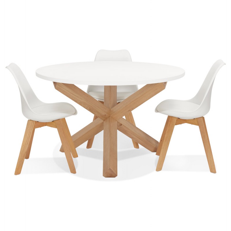 Table de repas design ronde en bois NICOLE (Ø 120 cm) (blanc mat ciré) - image 60649