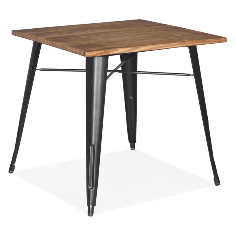 Table carré style industriel en bois et métal noir GILOU (76x76 cm) (marron) - image 60673