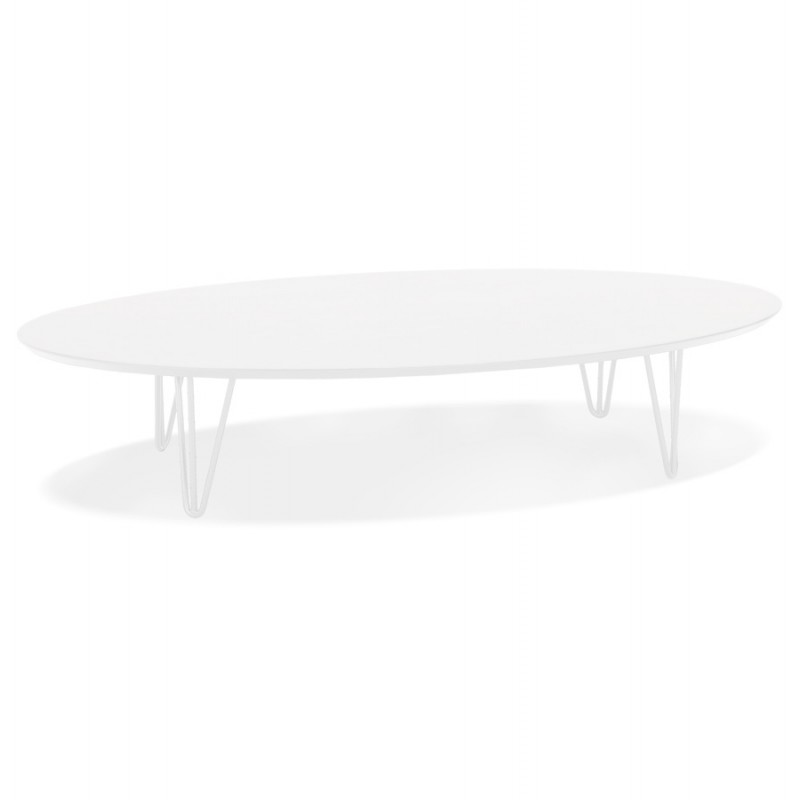 Table basse design ovale en bois et métal CHALON (blanc mat) - image 60737