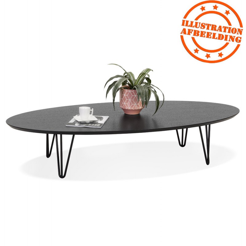 Oval design coffee table in wood and metal CHALON (black) - image 60752