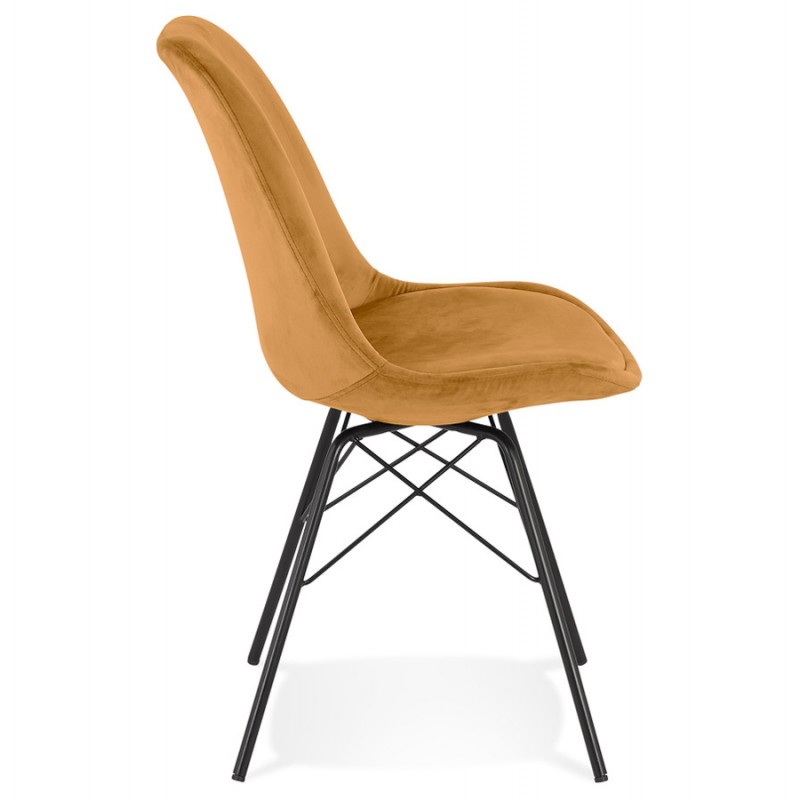 Chaise design en tissu velours pieds métal noirs IZZA (Moutarde) - image 61034