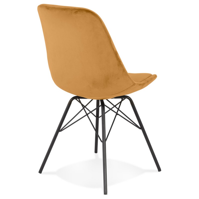 Chaise design en tissu velours pieds métal noirs IZZA (Moutarde) - image 61035