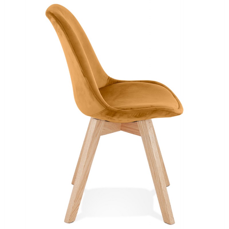 Chaise vintage et industrielle en velours pieds en bois naturel LEONORA (Moutarde) - image 61064