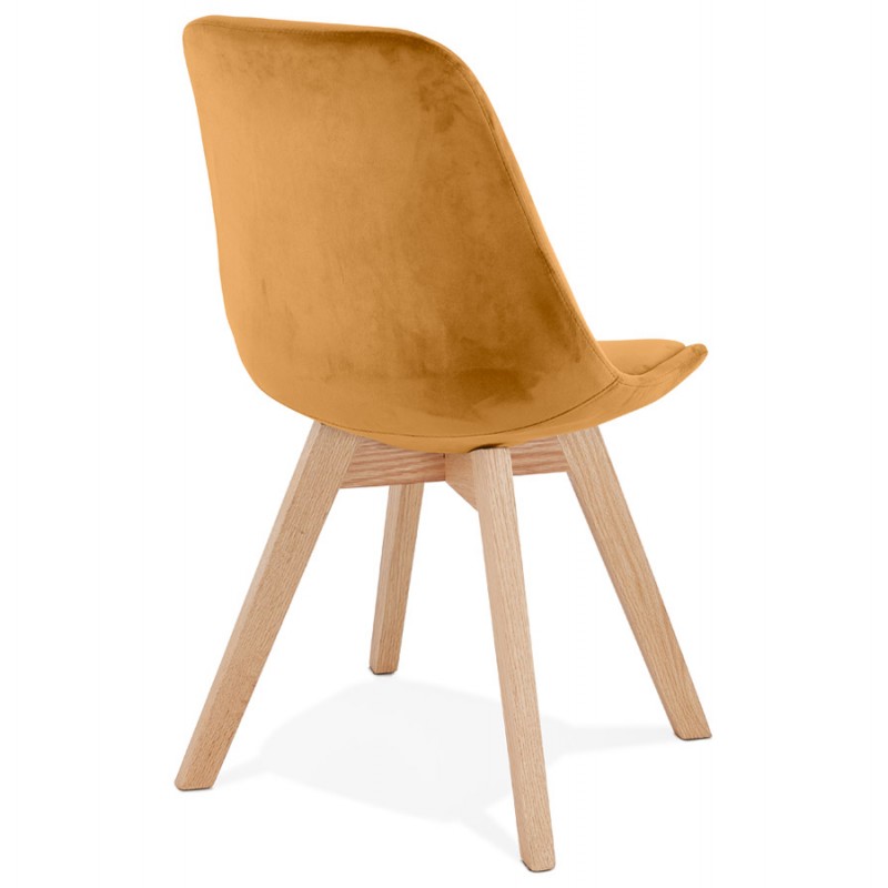 Vintage and industrial velvet chair feet in natural wood LEONORA (Mustard) - image 61065