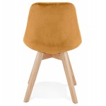 Vintage and industrial velvet chair feet in natural wood LEONORA (Mustard)