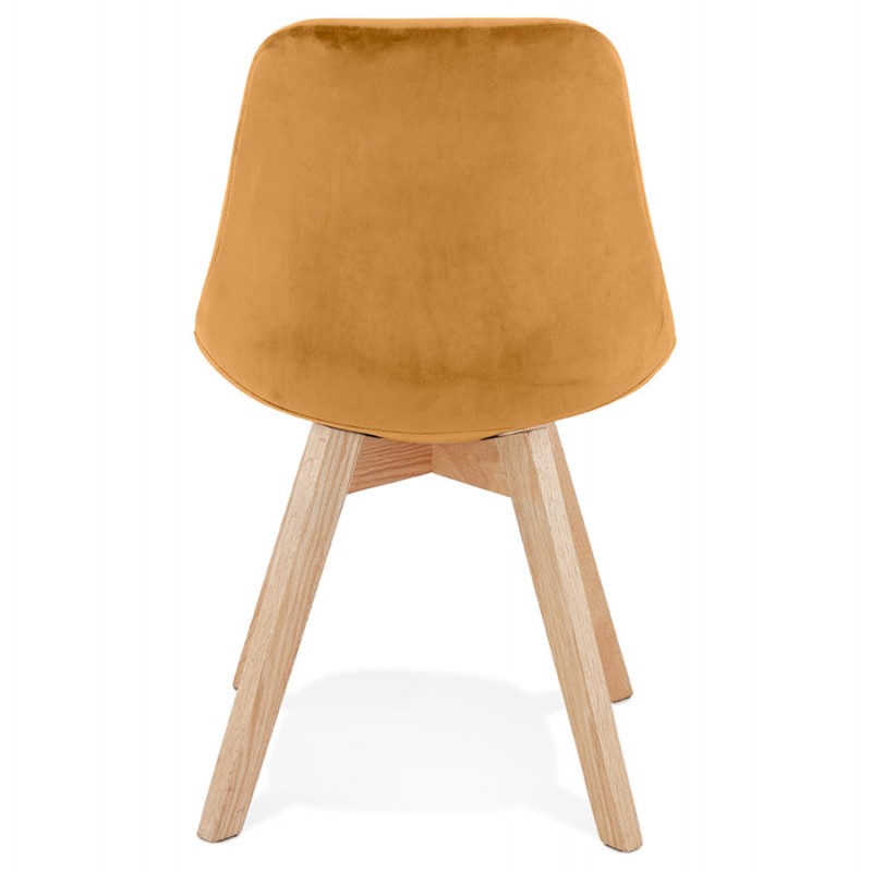 Chaise vintage et industrielle en velours pieds en bois naturel LEONORA (Moutarde) - image 61066