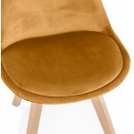 Vintage and industrial velvet chair feet in natural wood LEONORA (Mustard)