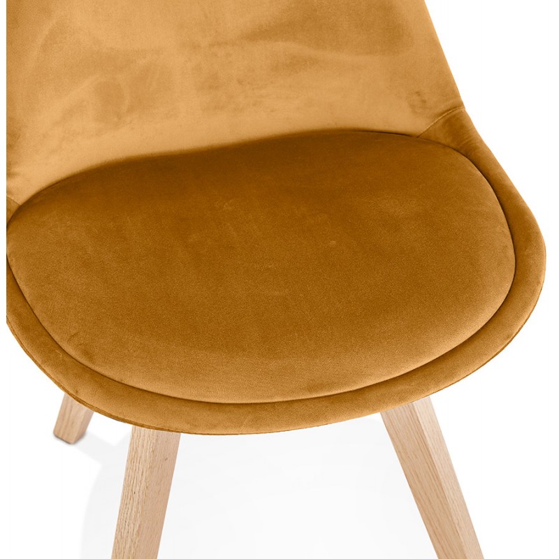 Vintage and industrial velvet chair feet in natural wood LEONORA (Mustard) - image 61067