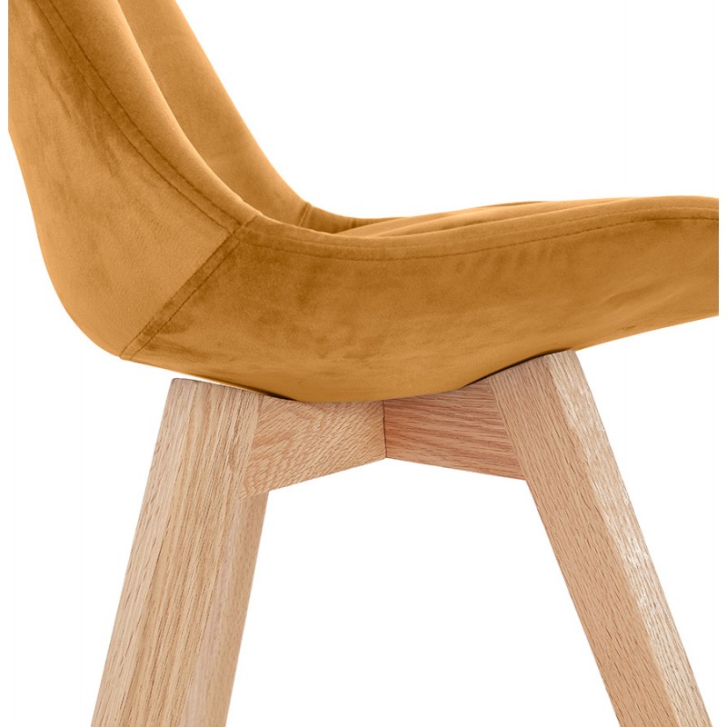 Chaise vintage et industrielle en velours pieds en bois naturel LEONORA (Moutarde) - image 61069