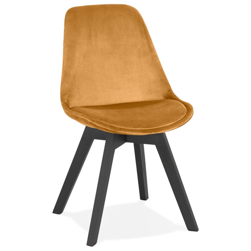 Chaise vintage et industrielle en velours pieds en bois noir LEONORA (Moutarde) - image 61071