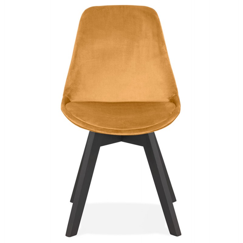 Chaise vintage et industrielle en velours pieds en bois noir LEONORA (Moutarde) - image 61072