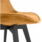 Chaise vintage et industrielle en velours pieds en bois noir LEONORA (Moutarde)