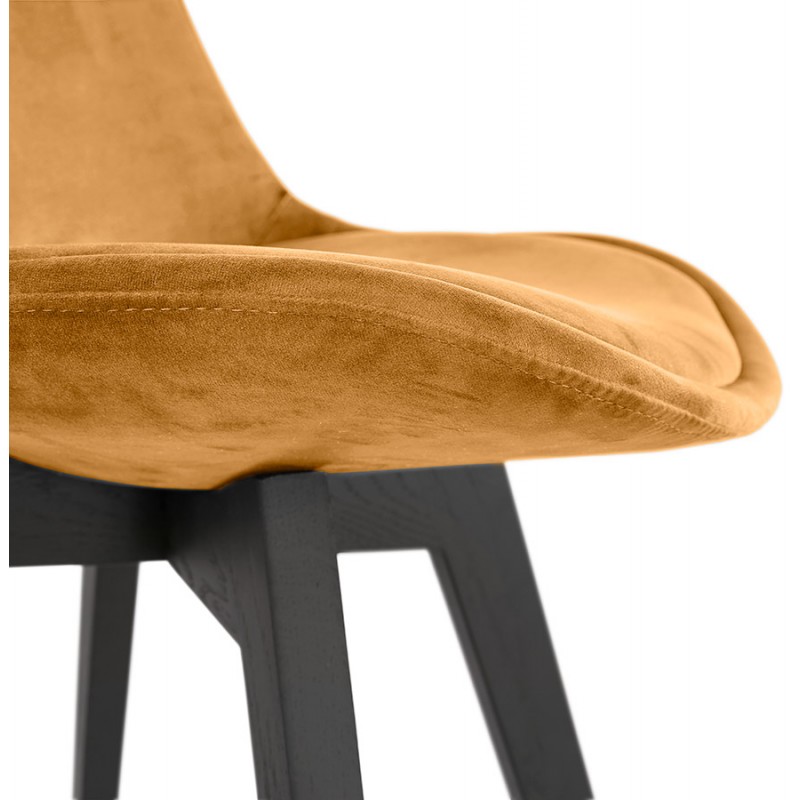 Chaise vintage et industrielle en velours pieds en bois noir LEONORA (Moutarde) - image 61073