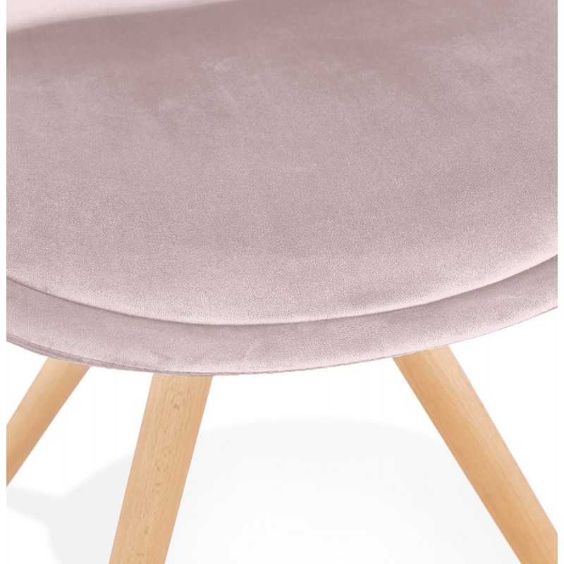 Chaise vintage et scandinave en velours pieds bois naturel ALINA (Rose) - image 61090