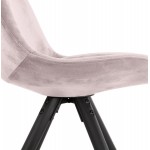 Chaise vintage et industrielle en velours pieds en bois noir ALINA (Rose)