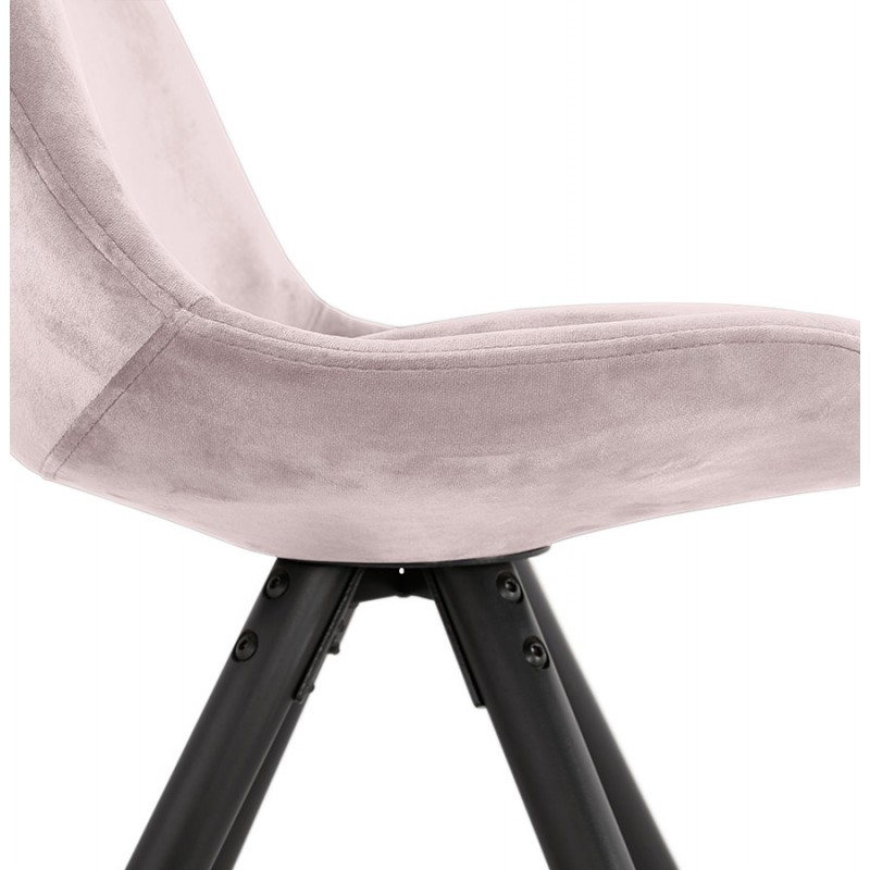 Chaise vintage et industrielle en velours pieds en bois noir ALINA (Rose) - image 61102
