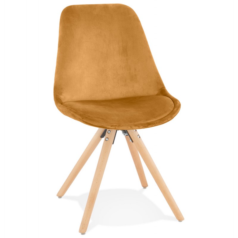 Vintage and industrial chair in velvet feet natural wood ALINA (Mustard) - image 61106
