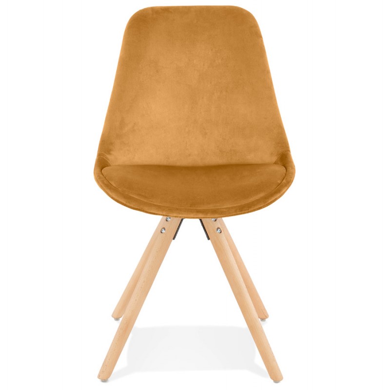 Vintage and industrial chair in velvet feet natural wood ALINA (Mustard) - image 61107