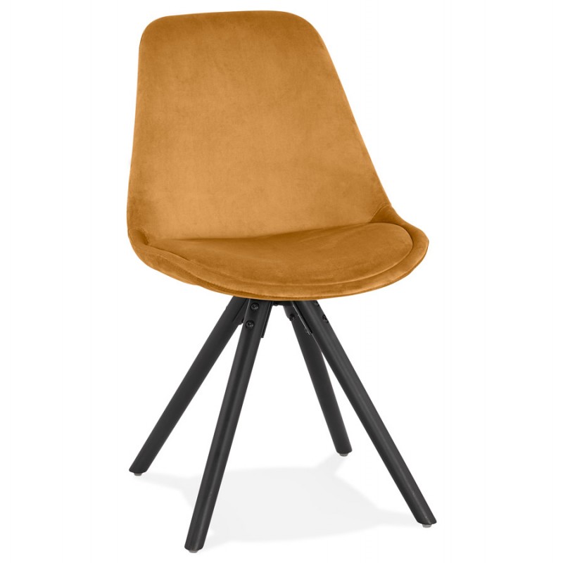 Vintage and industrial velvet chair feet in black wood ALINA (Mustard) - image 61116