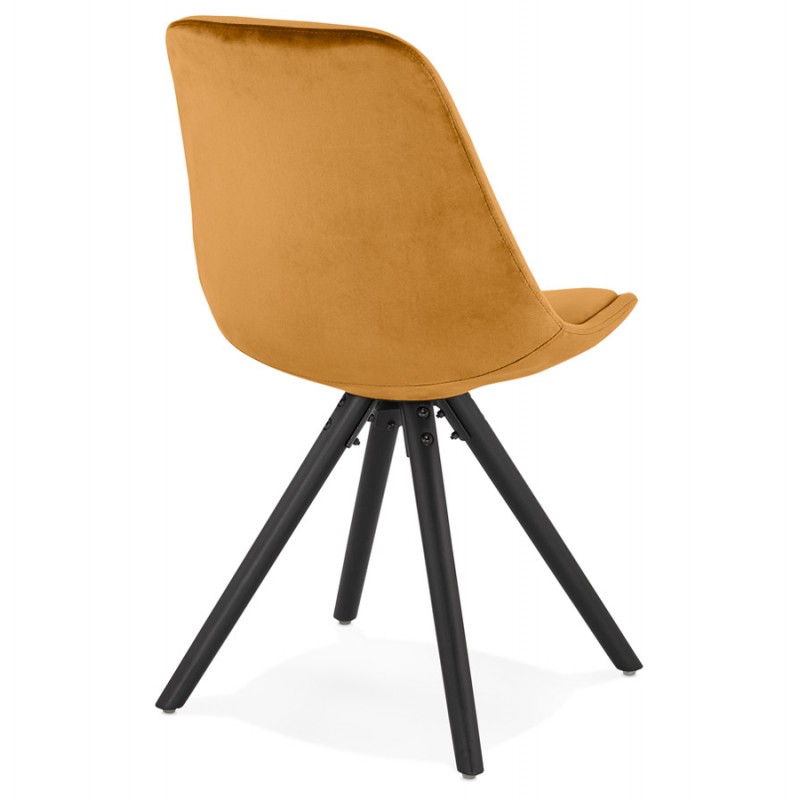 Chaise vintage et industrielle en velours pieds en bois noir ALINA (Moutarde) - image 61119