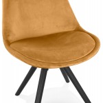 Chaise vintage et industrielle en velours pieds en bois noir ALINA (Moutarde)