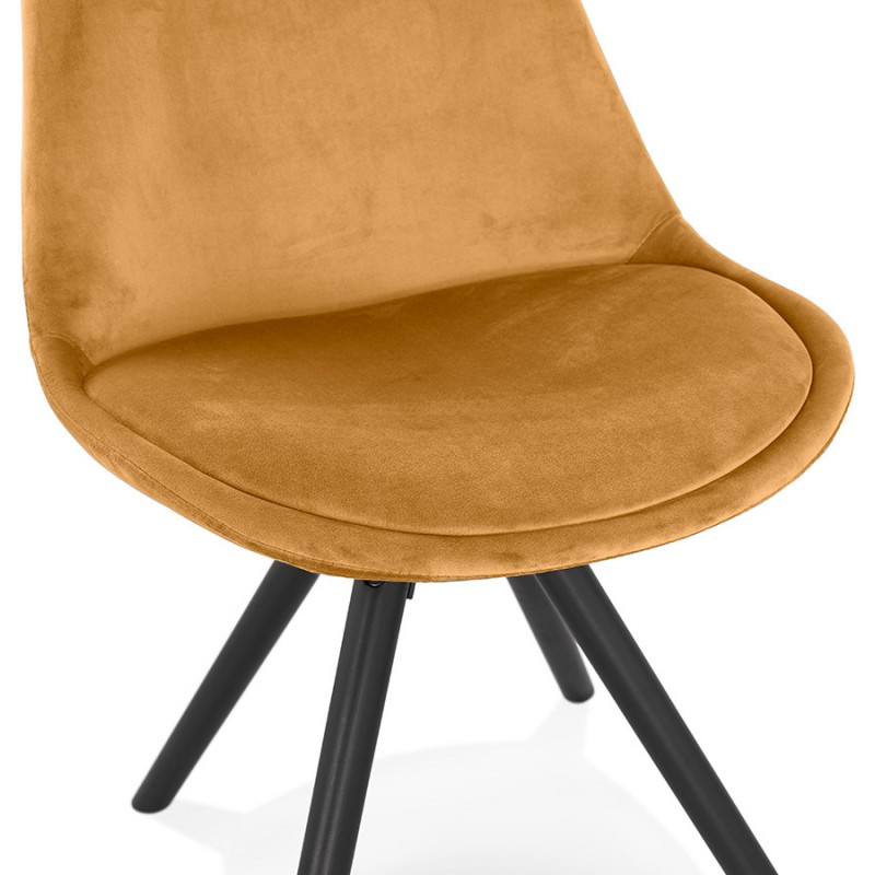 Chaise vintage et industrielle en velours pieds en bois noir ALINA (Moutarde) - image 61122