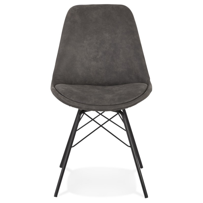 Chaise style industriel en microfibre et pieds noirs NELYA (gris foncé) - image 61297