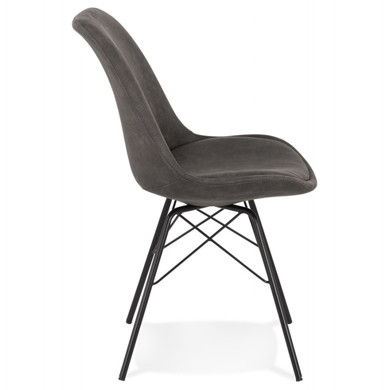 Industrial style chair in microfiber and black legs NELYA (dark grey) - image 61298