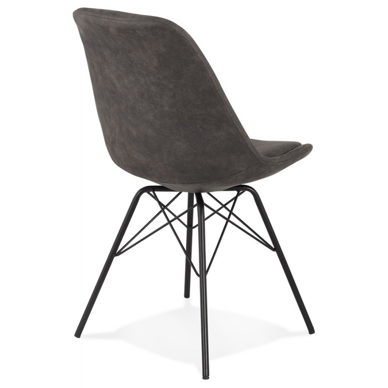 Chaise style industriel en microfibre et pieds noirs NELYA (gris foncé) - image 61299