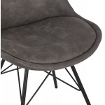 Chaise style industriel en microfibre et pieds noirs NELYA (gris foncé)