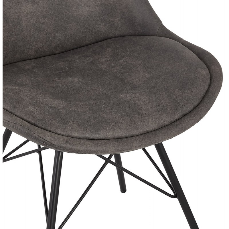 Industrial style chair in microfiber and black legs NELYA (dark grey) - image 61301