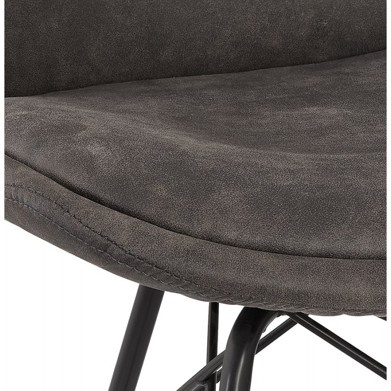 Silla estilo industrial en microfibra y patas negras NELYA (gris oscuro) - image 61302