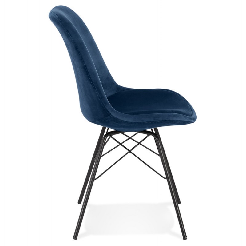 Chaise design en tissu velours pieds métal noirs IZZA (bleu) - image 61317