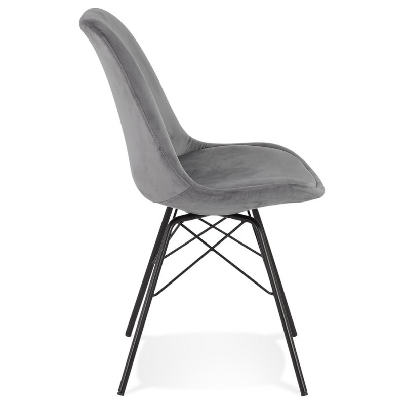 Chaise design en tissu velours pieds métal noirs IZZA (gris) - image 61337
