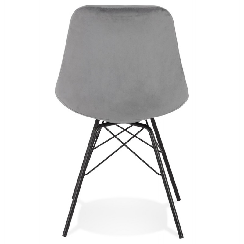 Chaise design en tissu velours pieds métal noirs IZZA (gris) - image 61339
