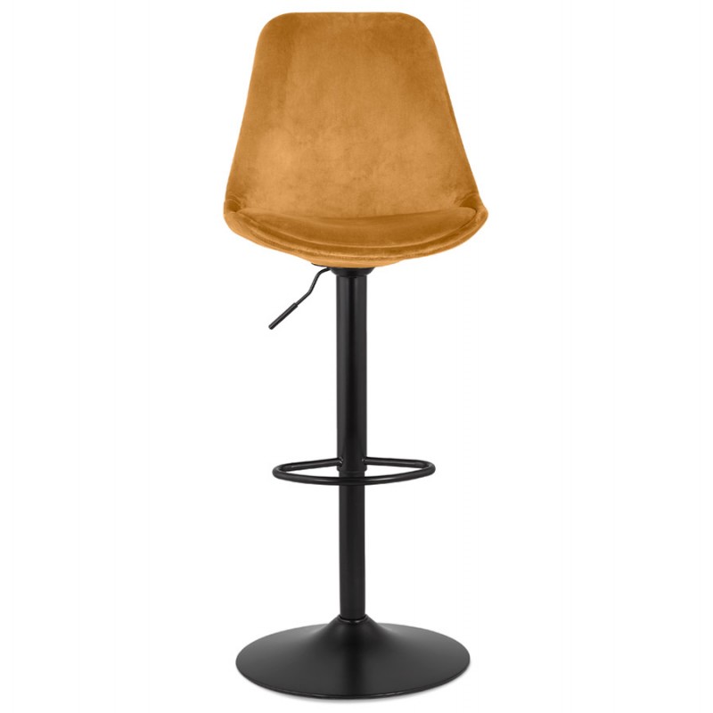 Adjustable rotary and vintage bar stool in black metal foot velvet CARLO (Mustard) - image 61542