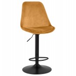 Adjustable rotary and vintage bar stool in black metal foot velvet CARLO (Mustard)
