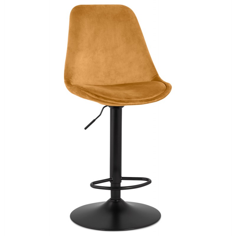 Adjustable rotary and vintage bar stool in black metal foot velvet CARLO (Mustard) - image 61546