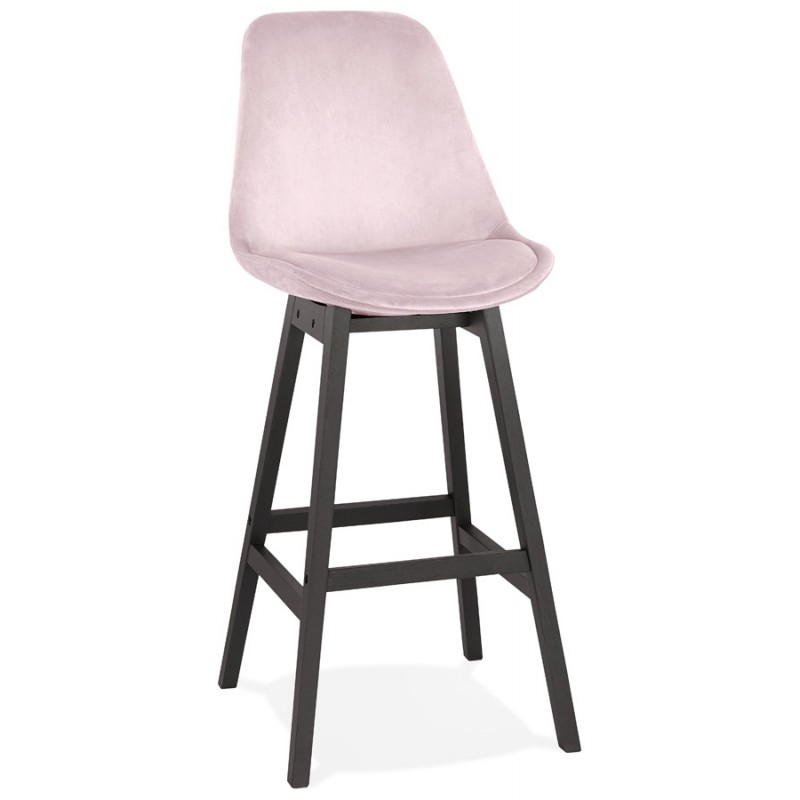 Design bar stool in velvet feet black wood CAMY (Pink) - image 61664