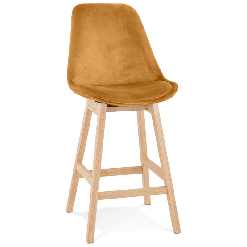 Mid-height design velvet bar stool feet natural wood CAMY MINI (Mustard) - image 61674