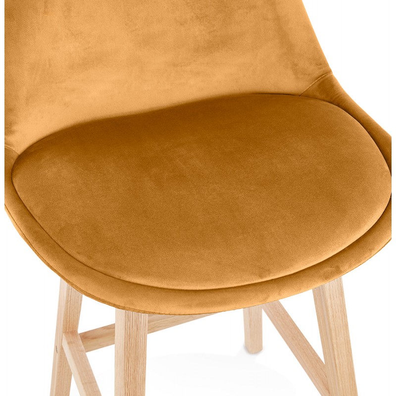 Mid-height design velvet bar stool feet natural wood CAMY MINI (Mustard) - image 61680
