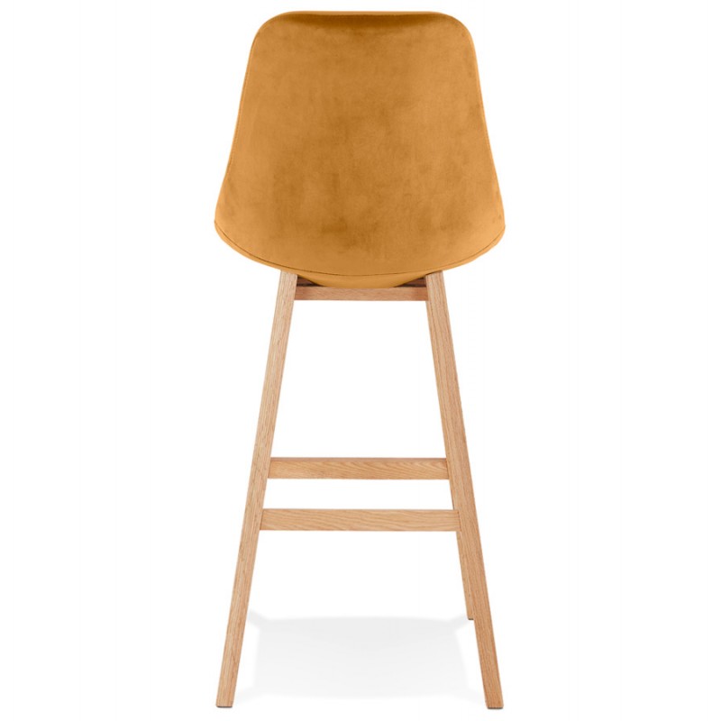 Design bar stool in velvet feet natural wood CAMY (Mustard) - image 61688